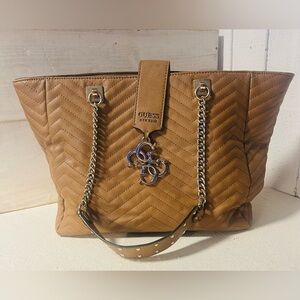 Guess faux Leather Tan Carry All Tote Bag Shoulder Bag